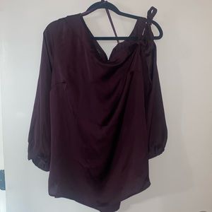 Banana Republic wine aubergine blouse cold shoulder bow tie size large